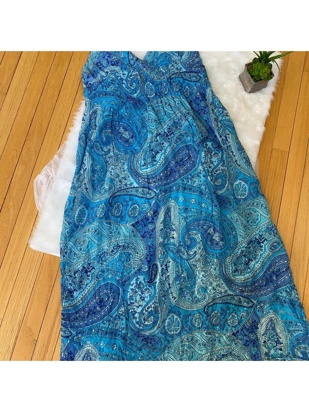 Derek Heart Vibrant Blue Paisley Maxi Dress Size Large